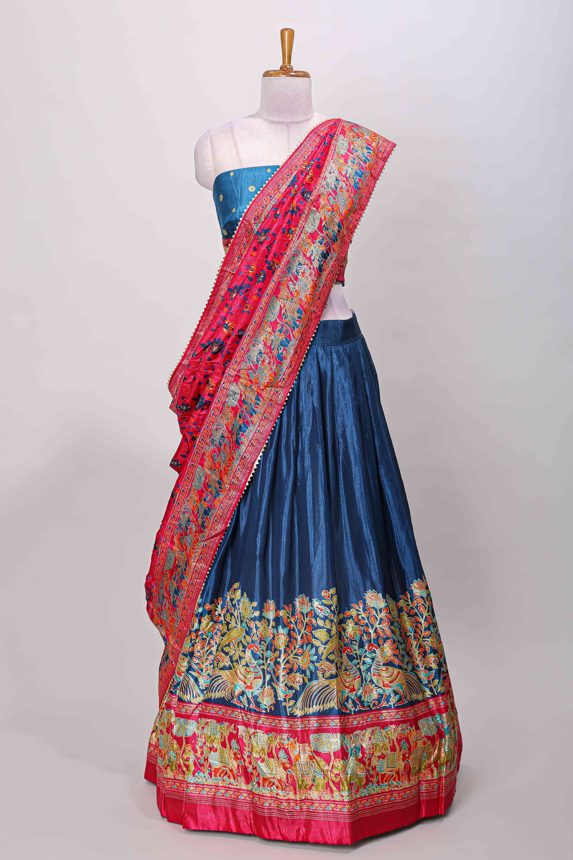 Blue and pink floral festive attire