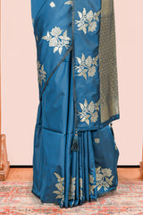 Blue art silk coordinated blouse saree