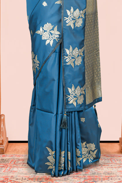 Blue art silk coordinated blouse saree