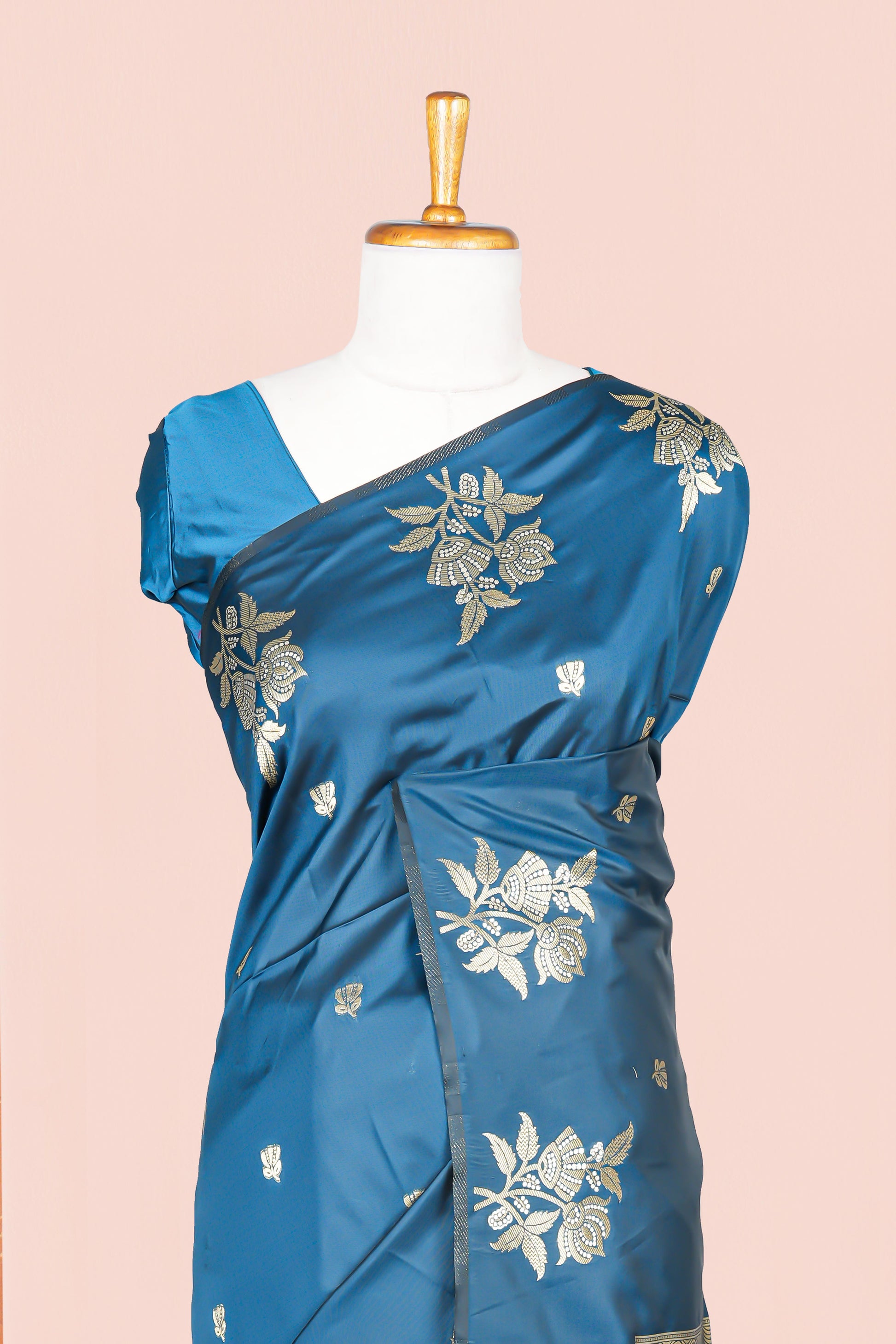Blue art silk festive drape saree
