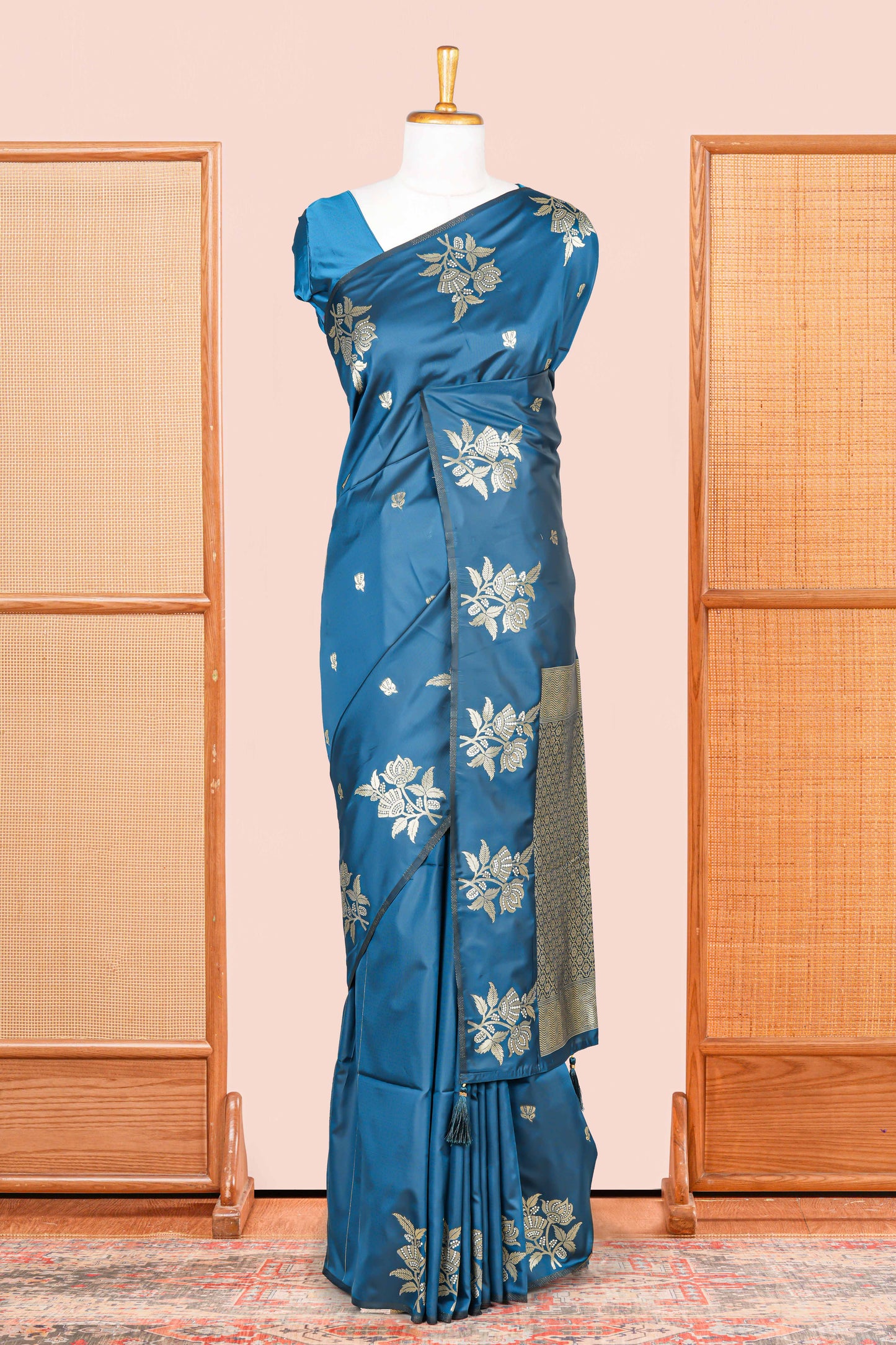 Blue art silk golden pallu saree