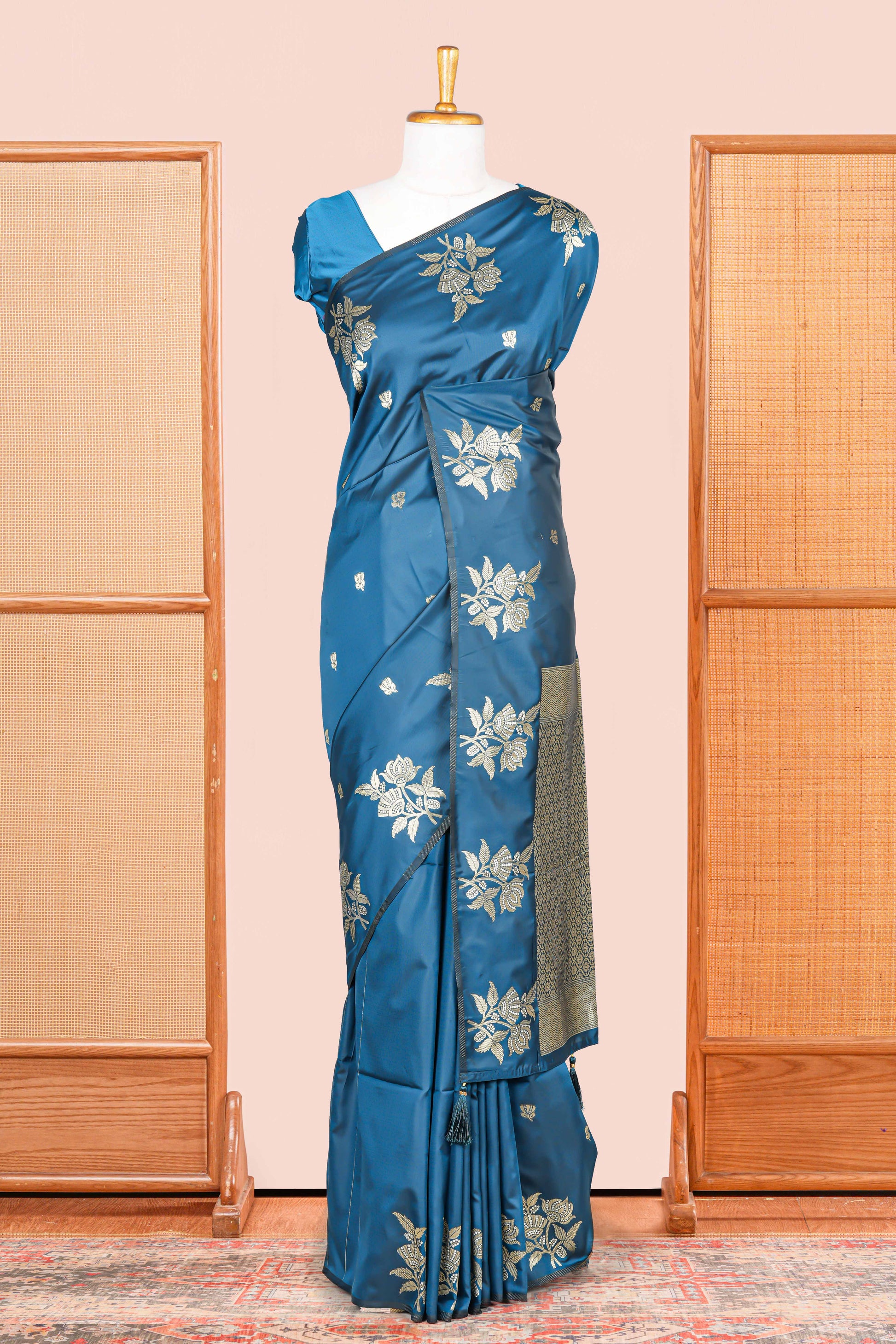 Blue art silk golden pallu saree