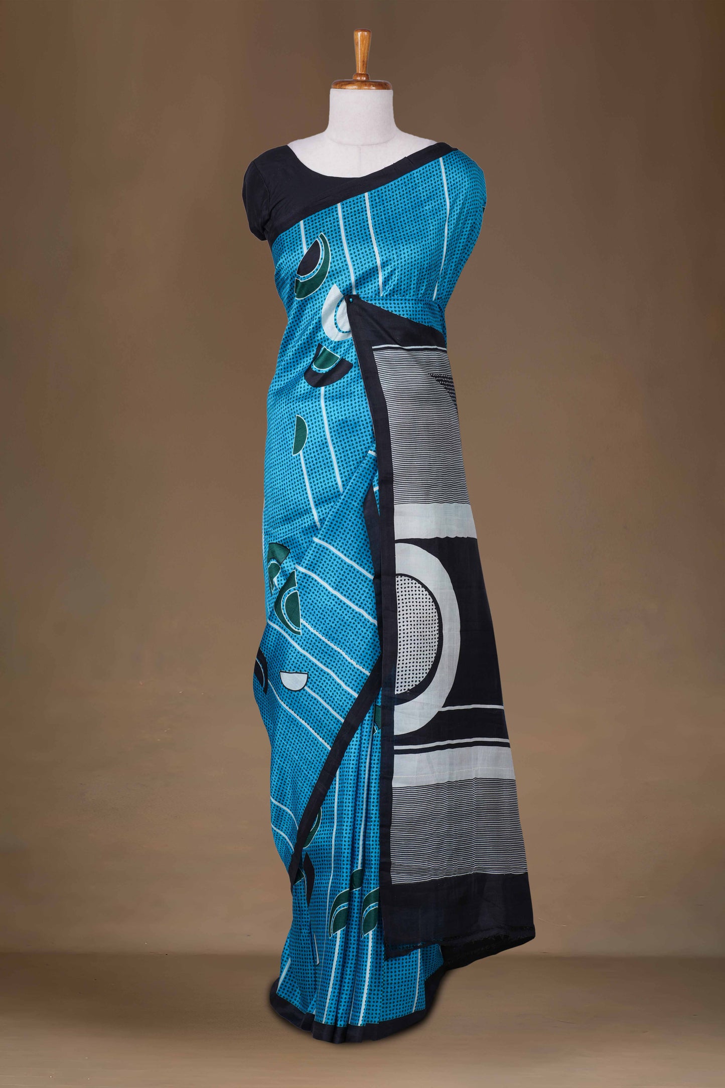 Blue black tussar silk saree