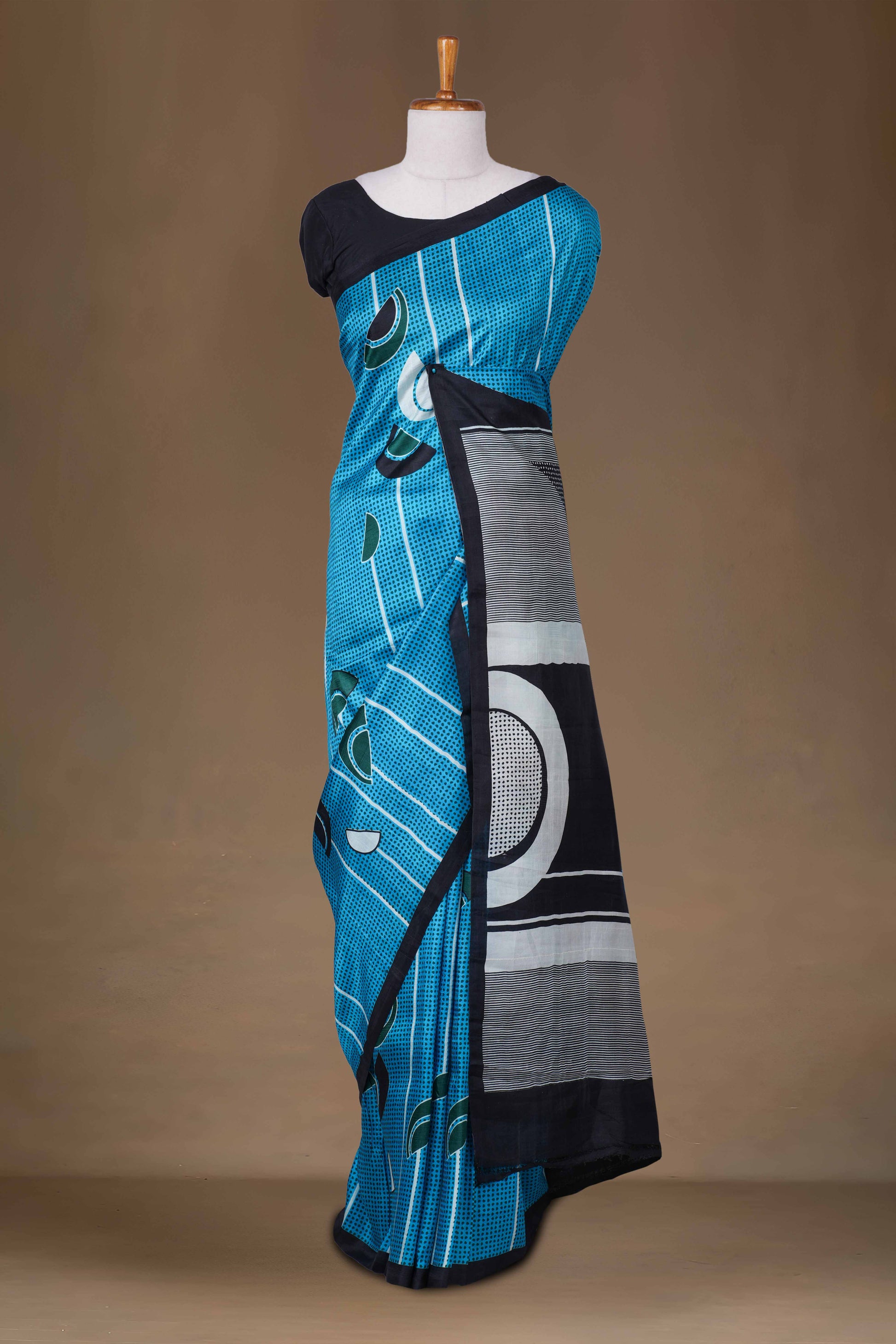 Blue black tussar silk saree