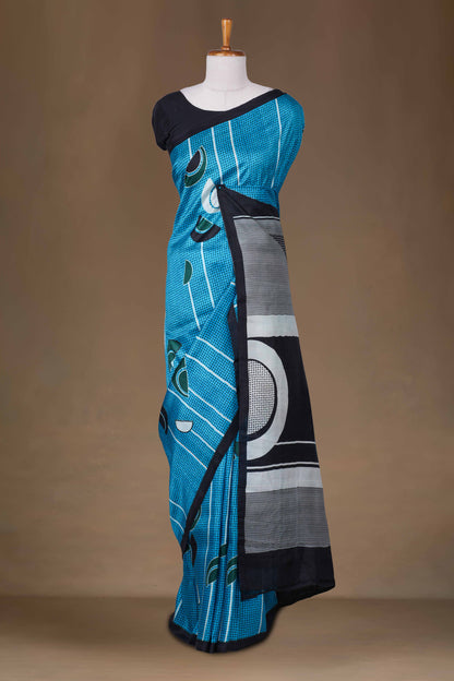 Blue black tussar silk saree