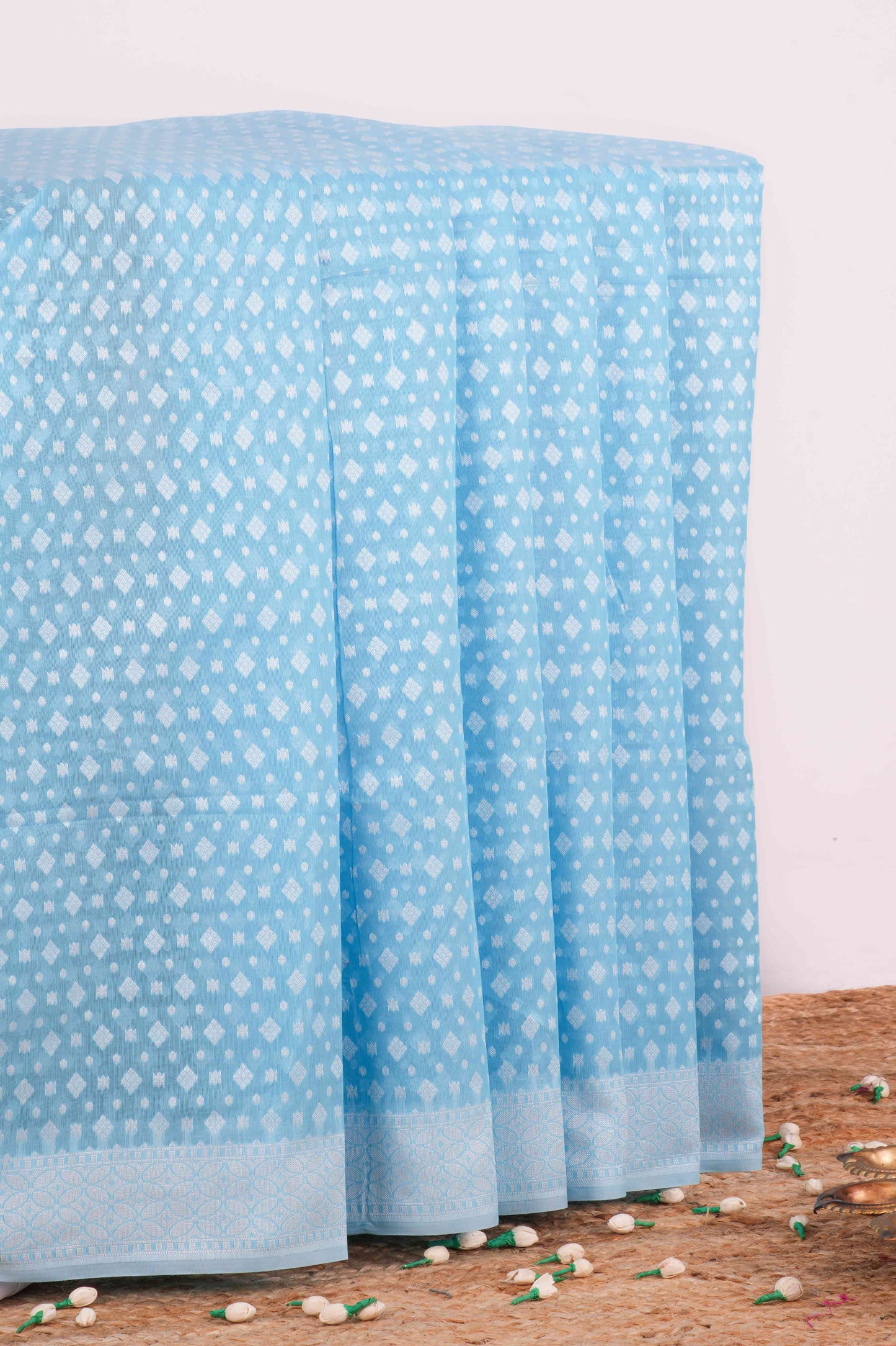 Blue butta design Chirala cotton saree with thread border