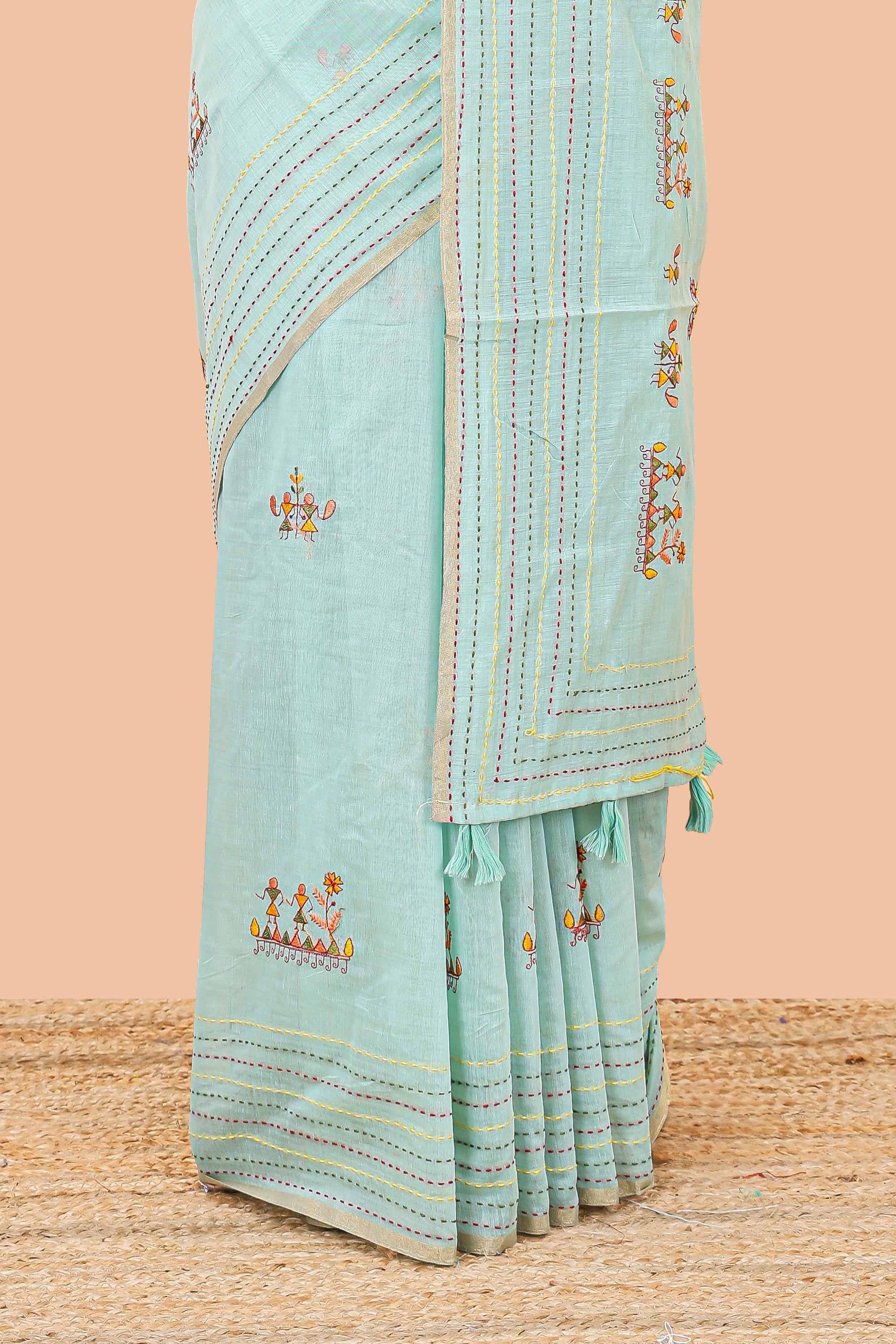 Blue casual chanderi cottons sarees