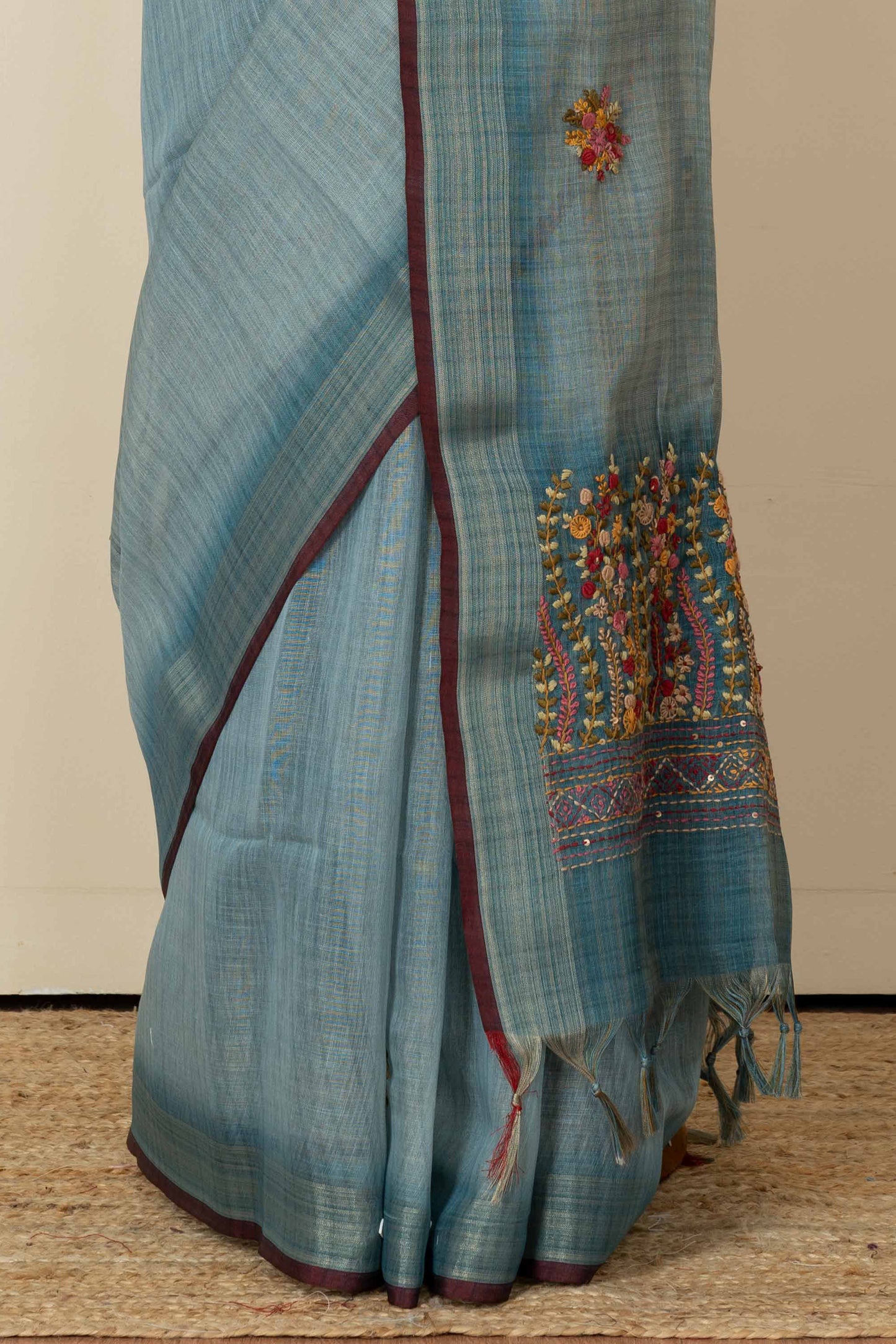 Blue casual linen saree