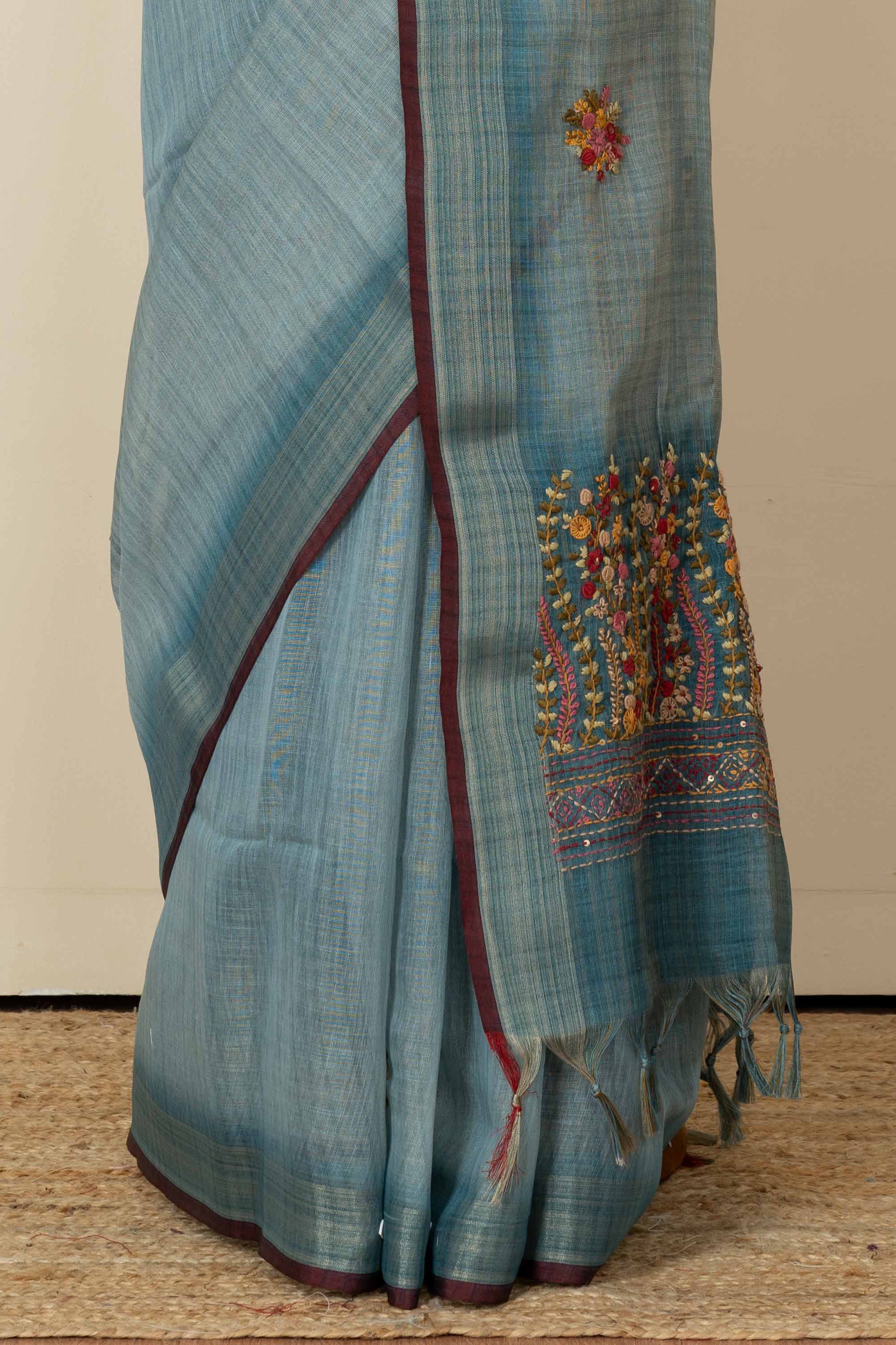 Blue casual linen saree
