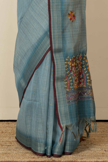 Blue casual linen saree