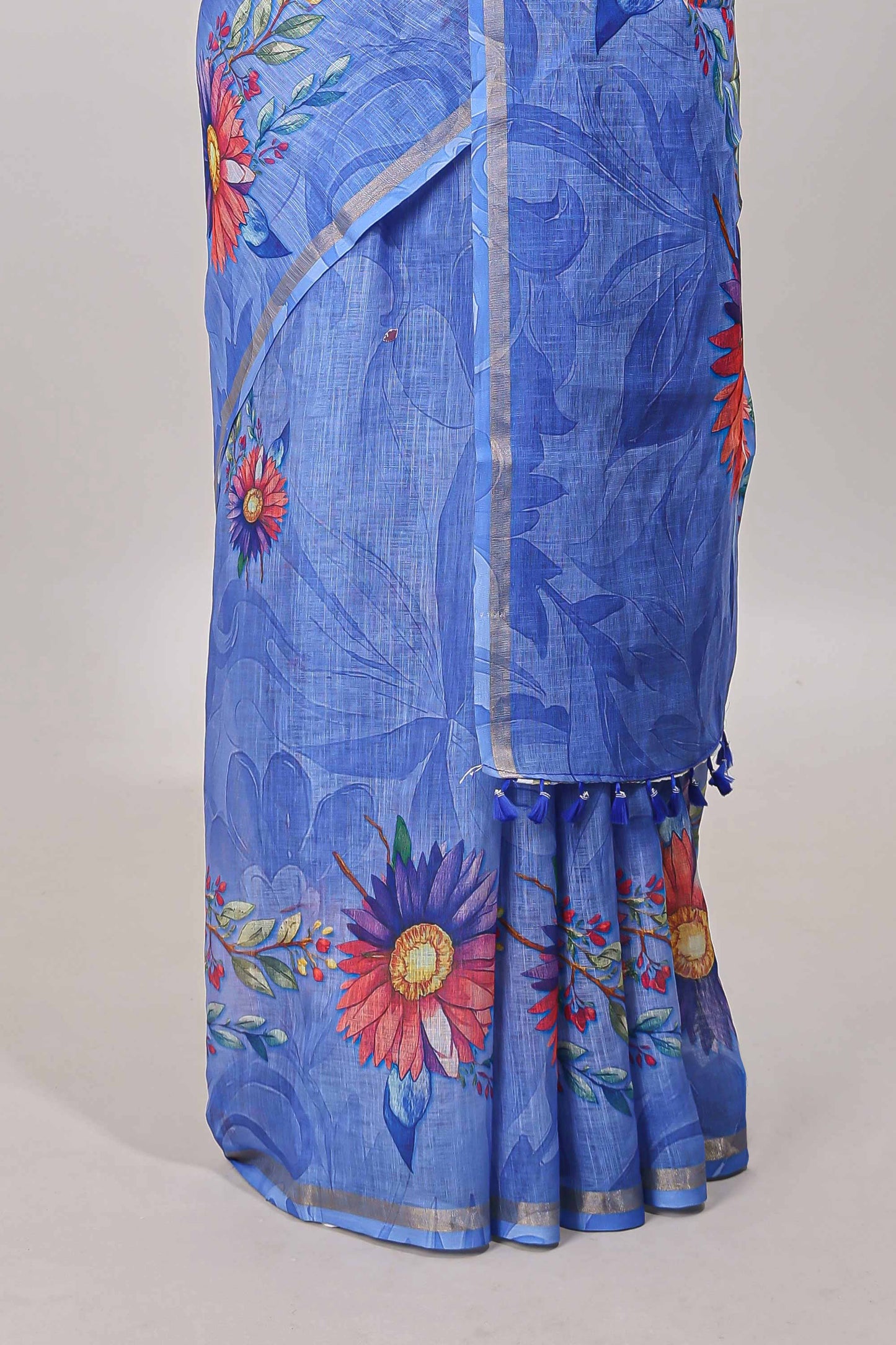  Blue casual linen sareess