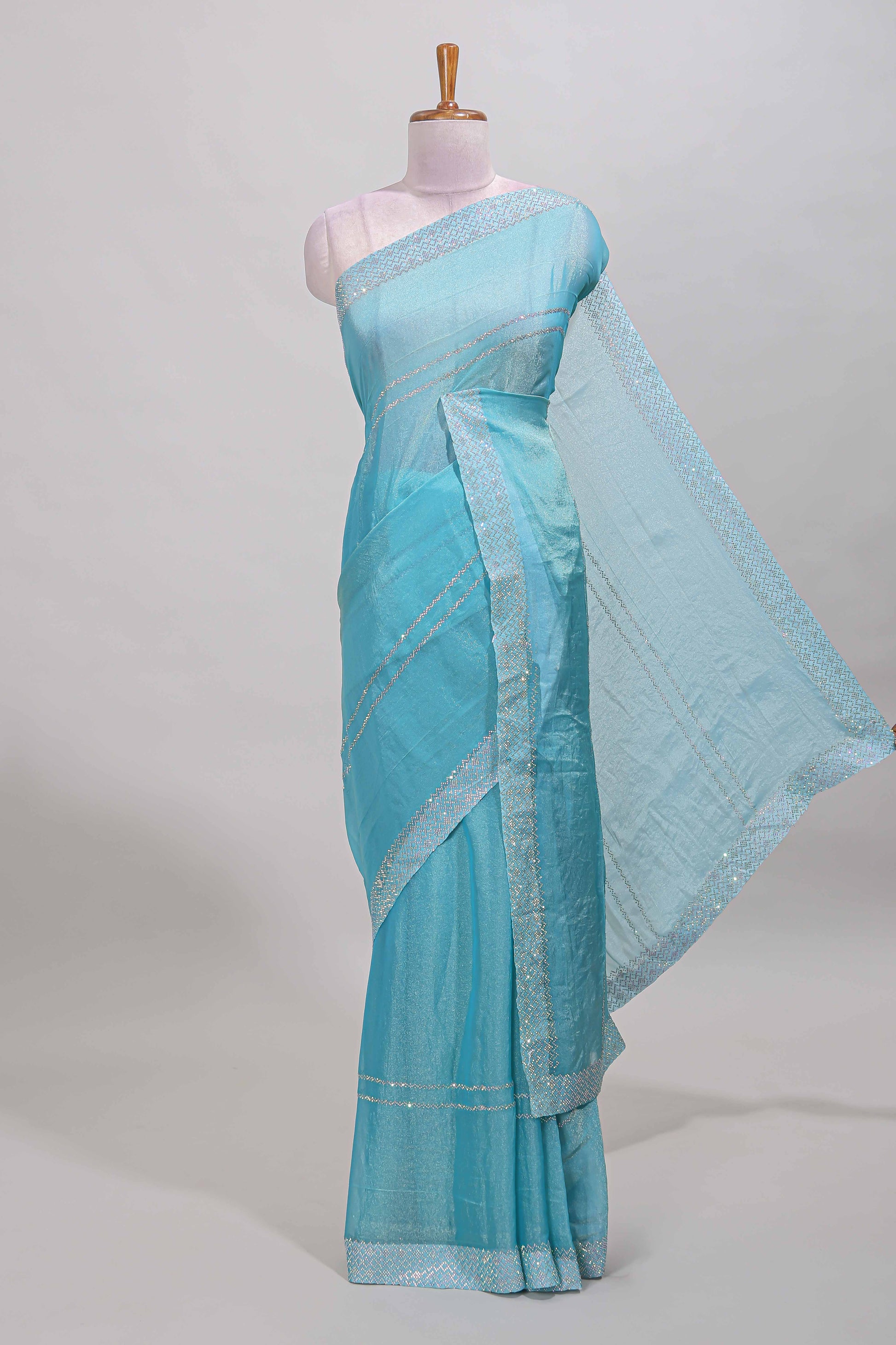 Blue chamki designer saree