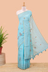 Blue chanderi cotton saree with warli art embroidery