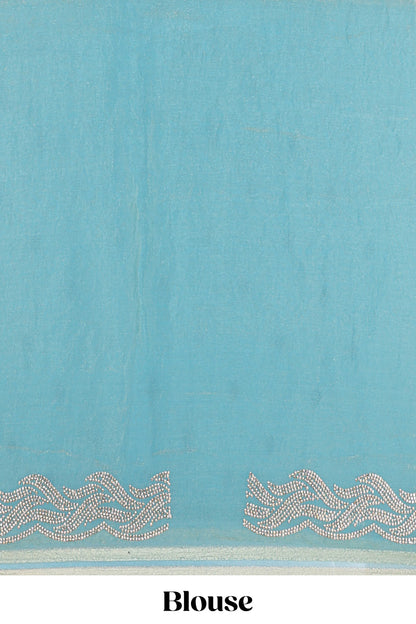 Blue chiffon designer saree