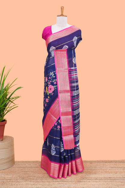 Blue chiffon georgette floral saree