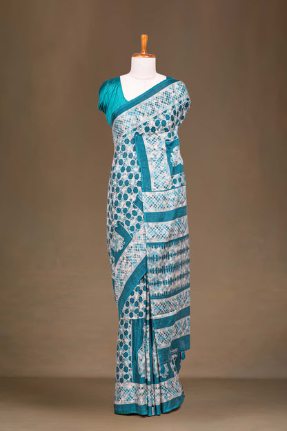 Blue contrast pallu linen saree