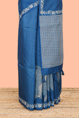  Blue contrast pallu saree