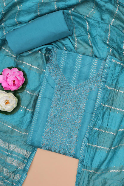 Blue cotton embroidered suit set