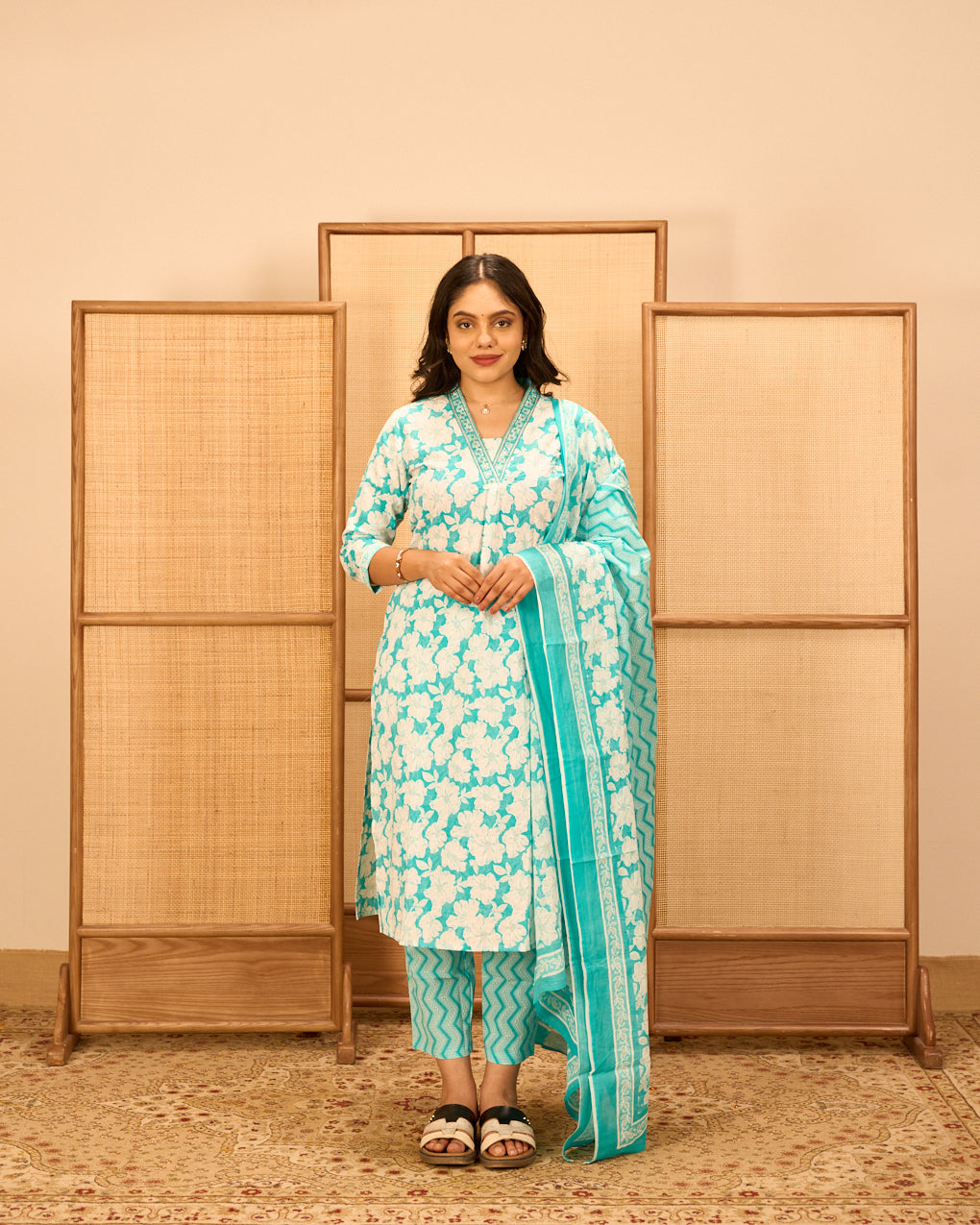 Blue cotton floral salwar suit