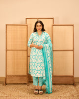 Blue cotton floral salwar suit
