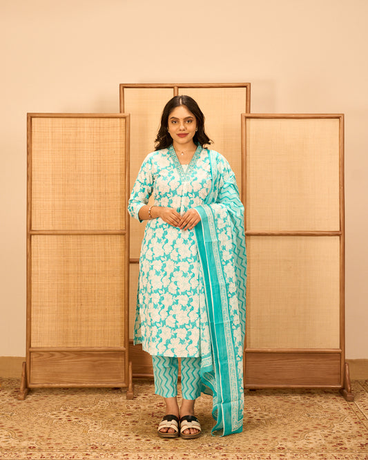 Blue cotton floral salwar suit