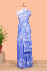 Blue cotton linen sarees for festive wear