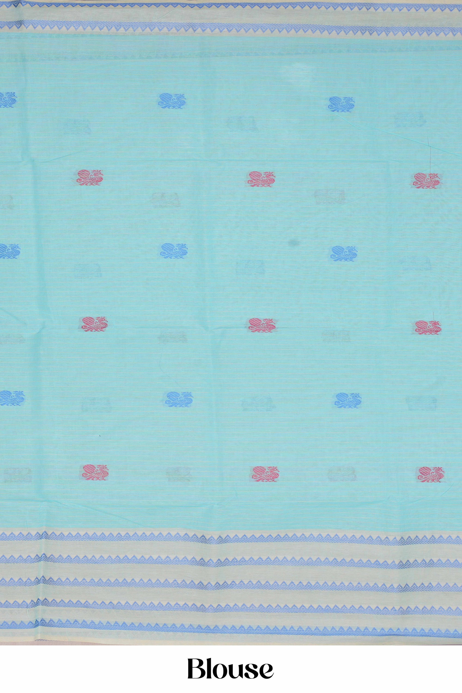 Blue cotton saree Chirala style mayil motif