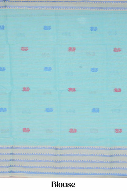 Blue cotton saree Chirala style mayil motif