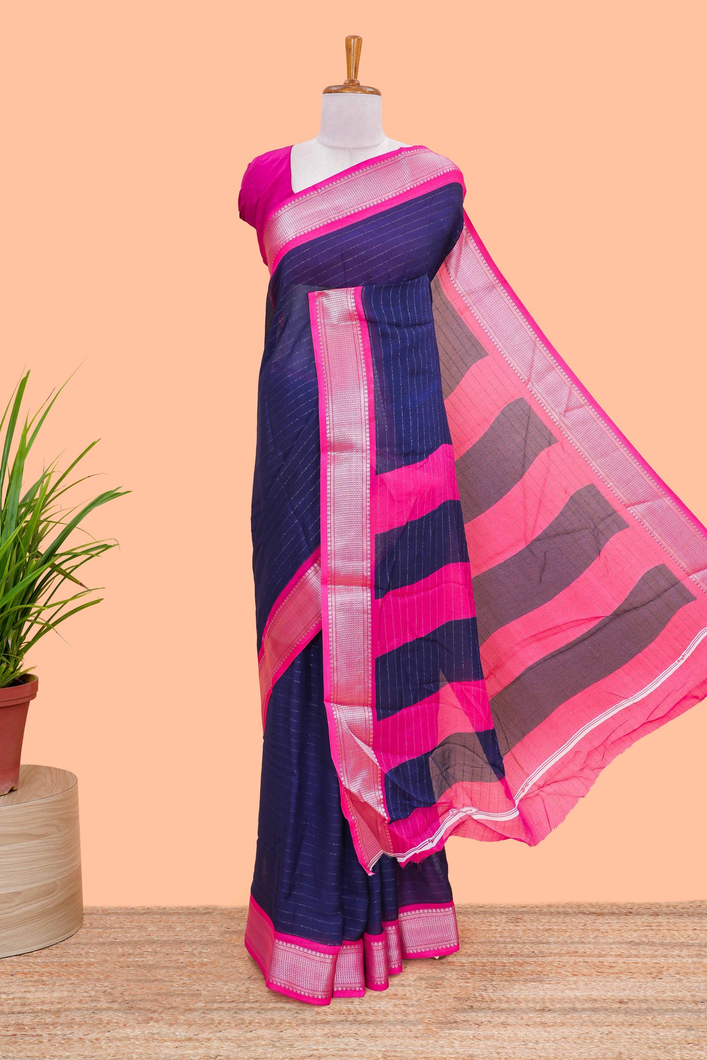 Blue crepe chiffon stripes