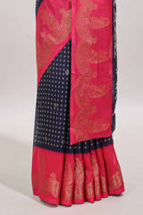 Blue dola silk contrast border saree