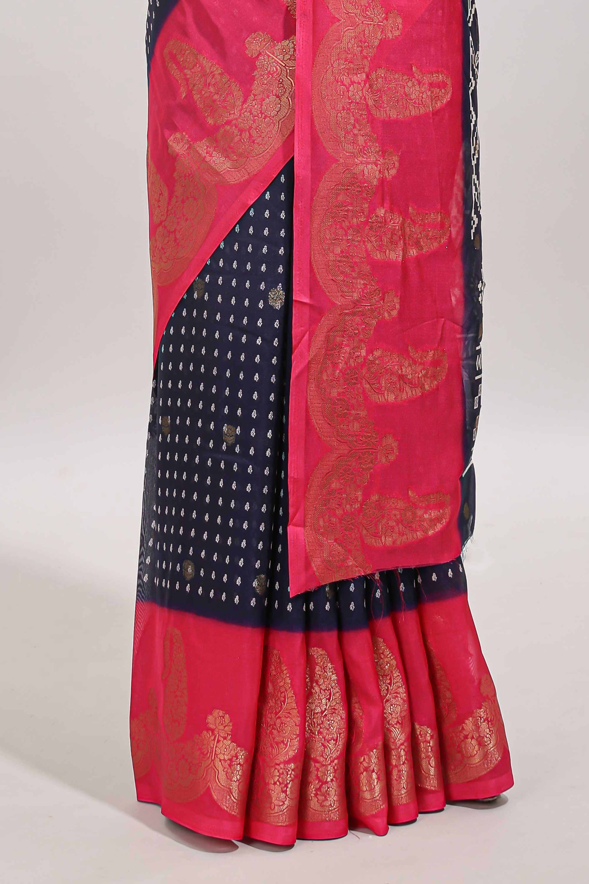 Blue dola silk contrast border saree