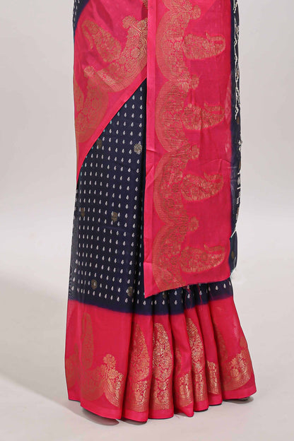 Blue dola silk contrast border saree