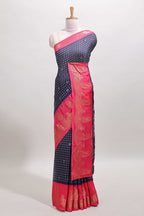 Blue dola silk floral motif saree