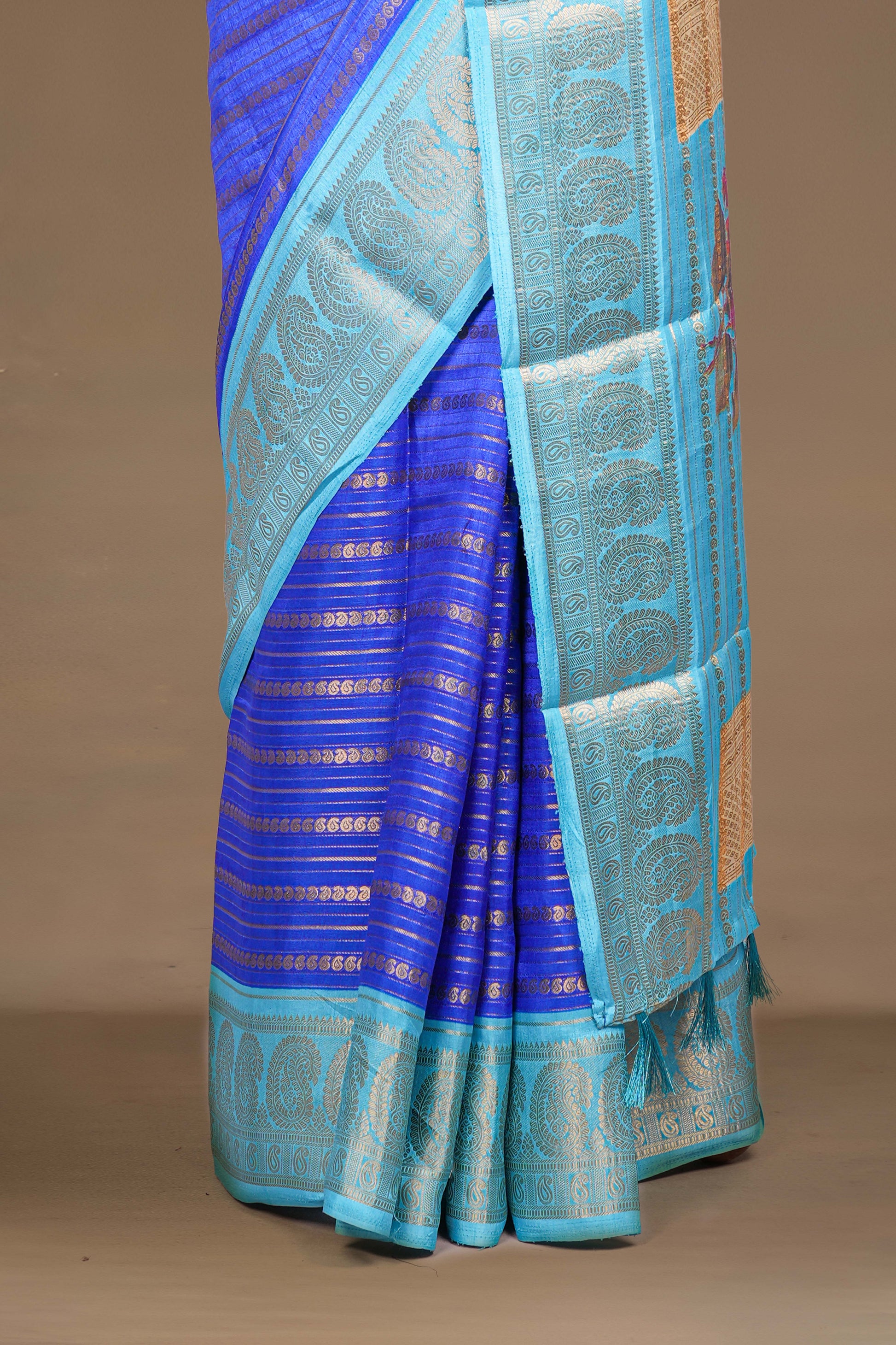 Blue dola silk jacquard border saree