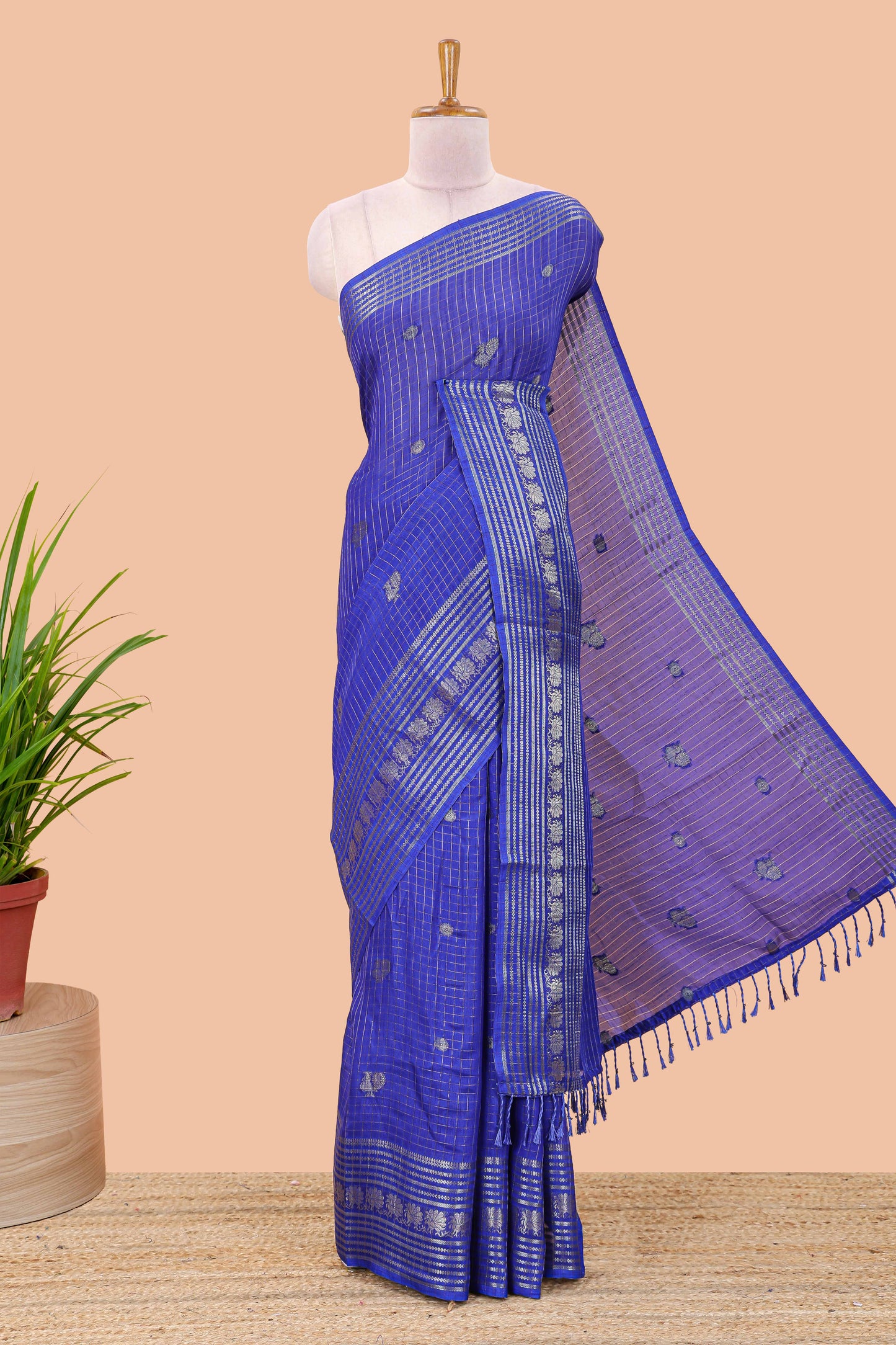 Blue dola silk peacock saree