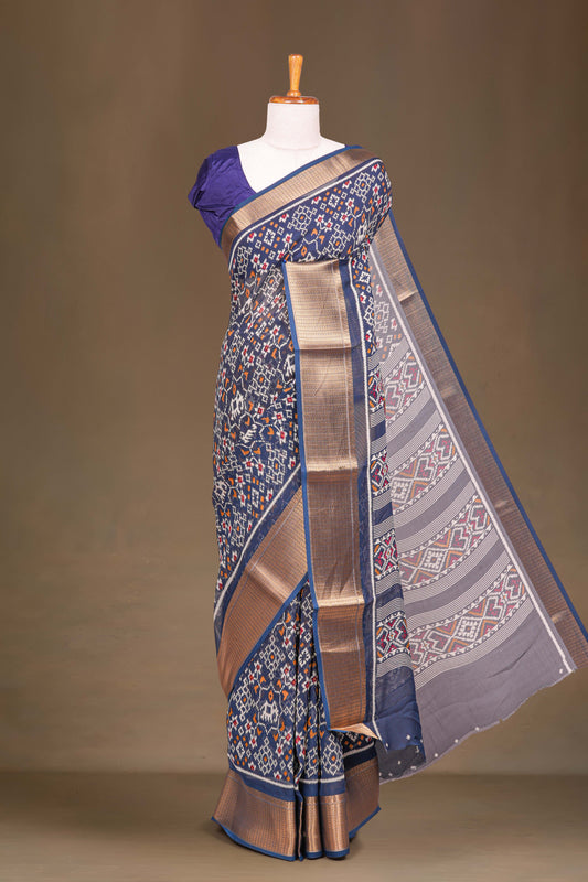 Blue dupion silk saree
