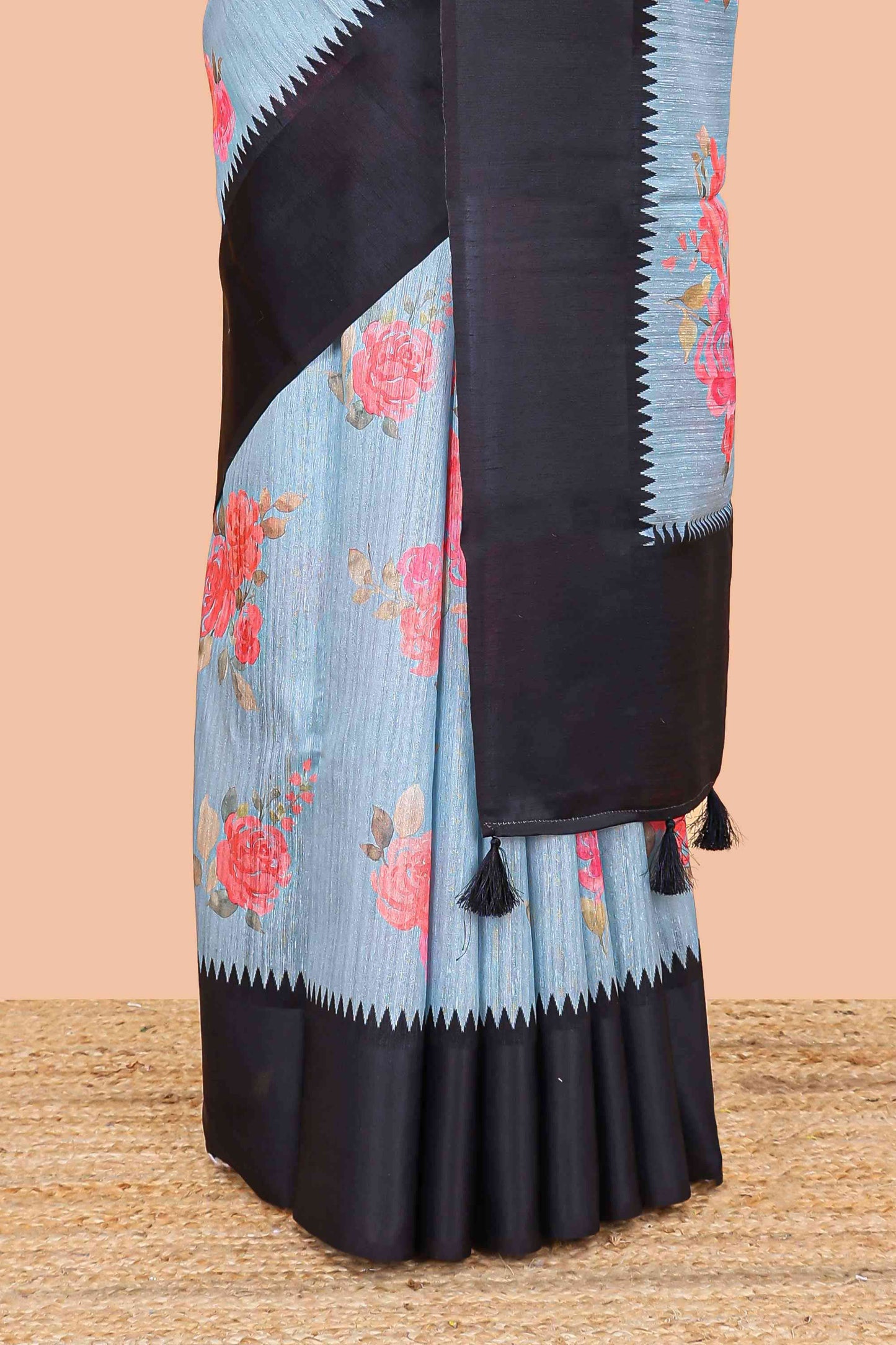 Blue elegant printed linen saree