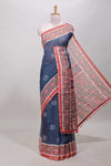 Blue elephant motifs linen cotton saree