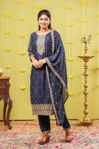 Blue embroidered salwar suit set