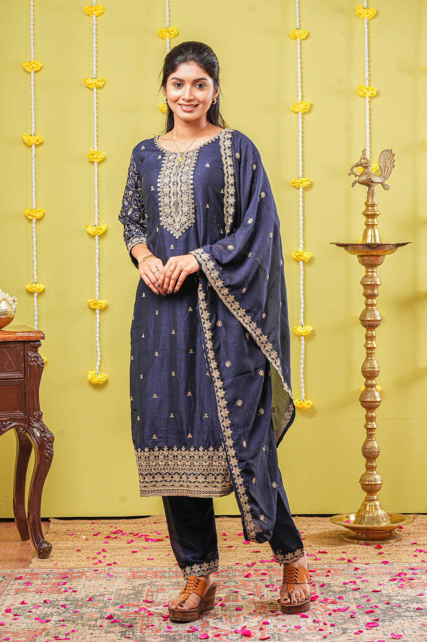 Blue embroidered salwar suit set