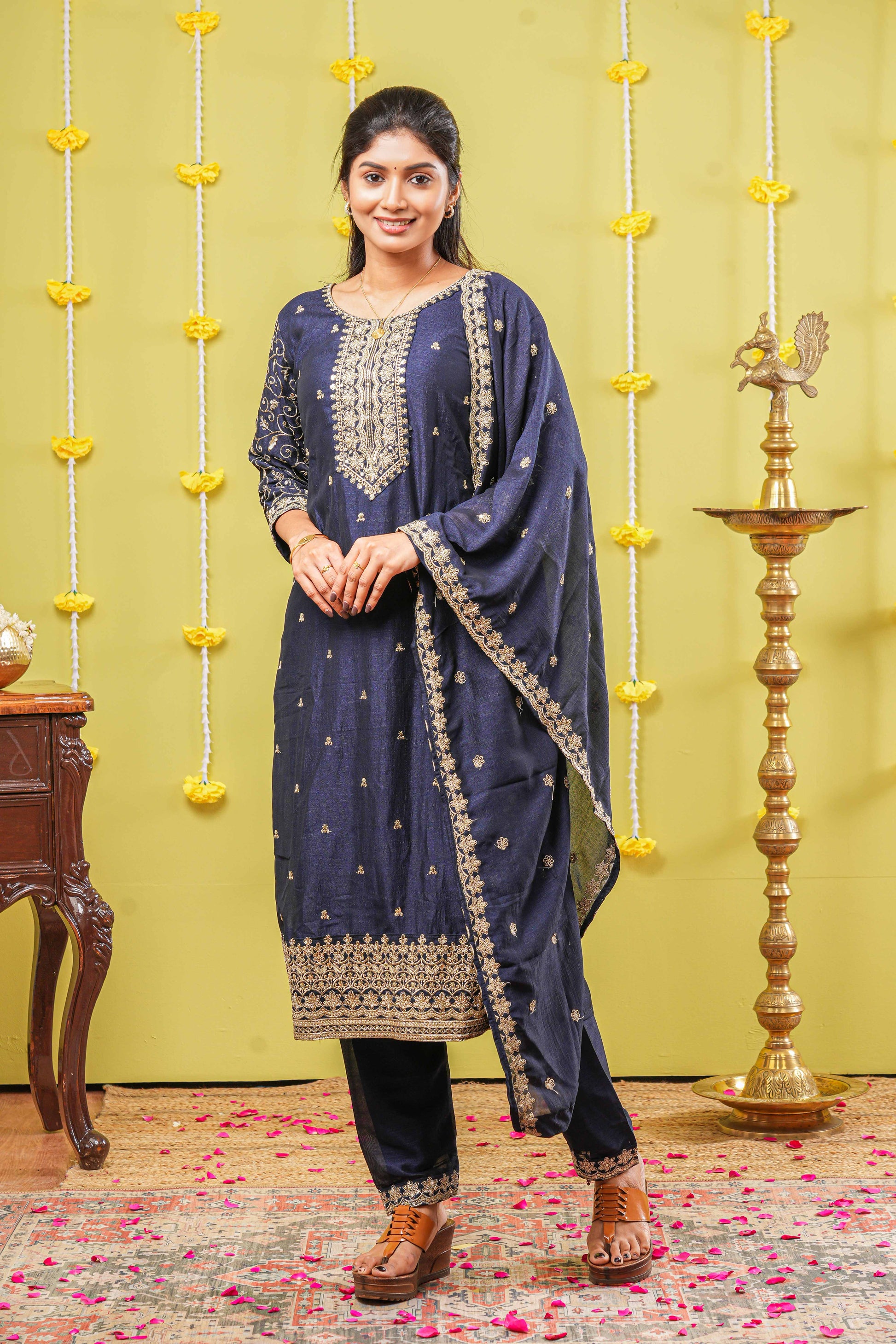 Blue embroidered salwar suit set
