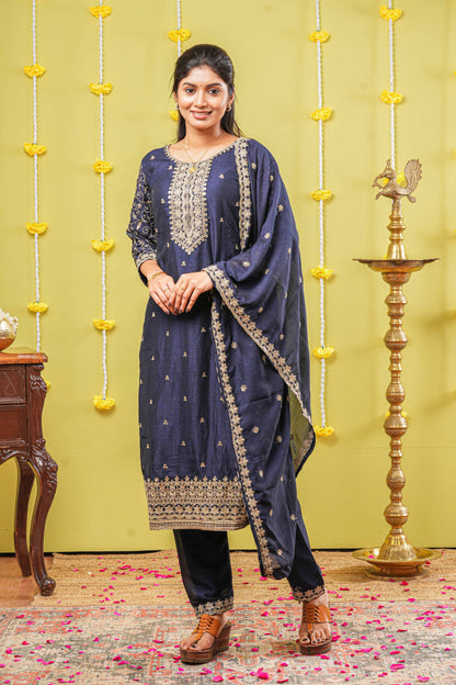 Blue embroidered salwar suit set