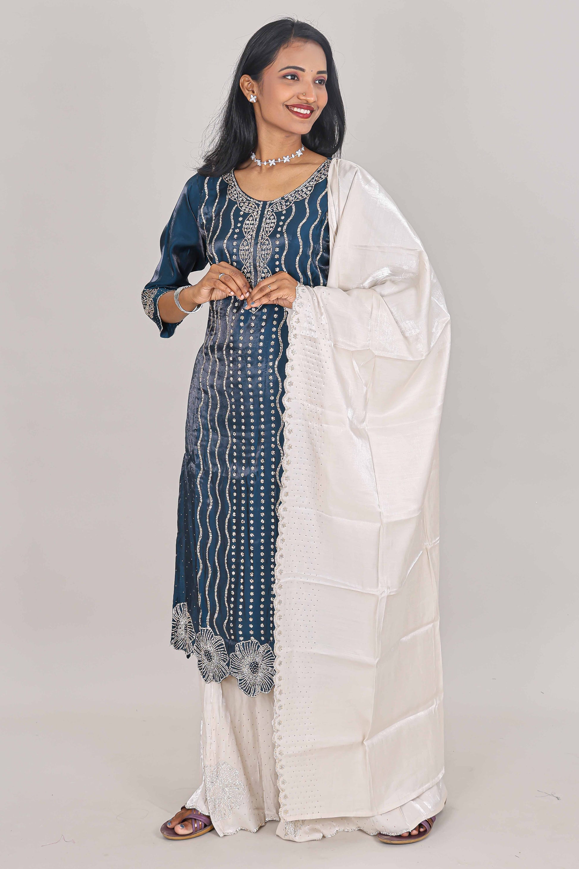 Blue embroidered sharara