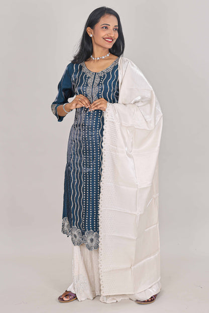 Blue embroidered sharara