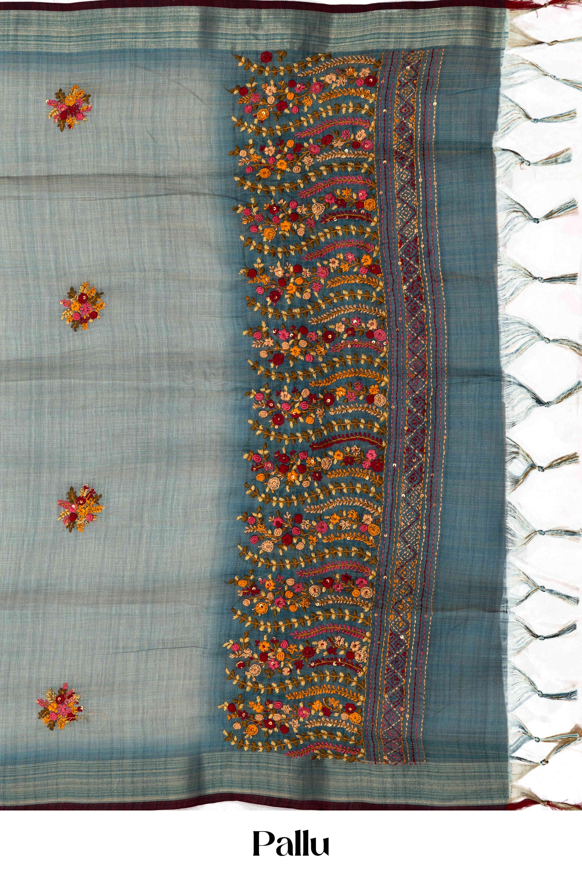 Blue embroidery linen saree