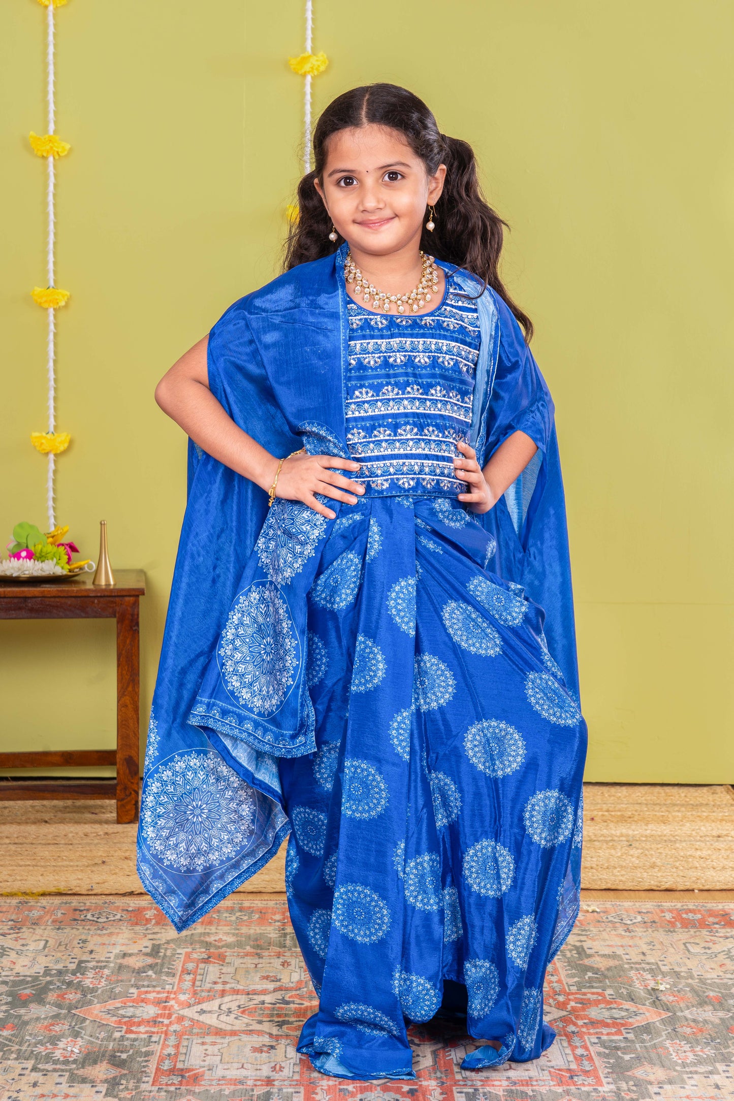 Blue ethnic fusion outfit for girls