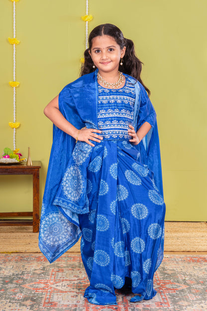 Blue ethnic fusion outfit for girls