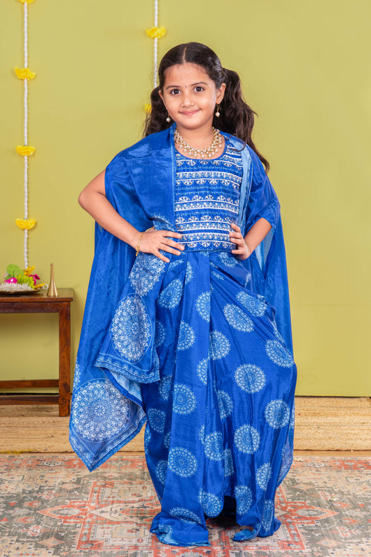 Blue ethnic fusion outfit for girls