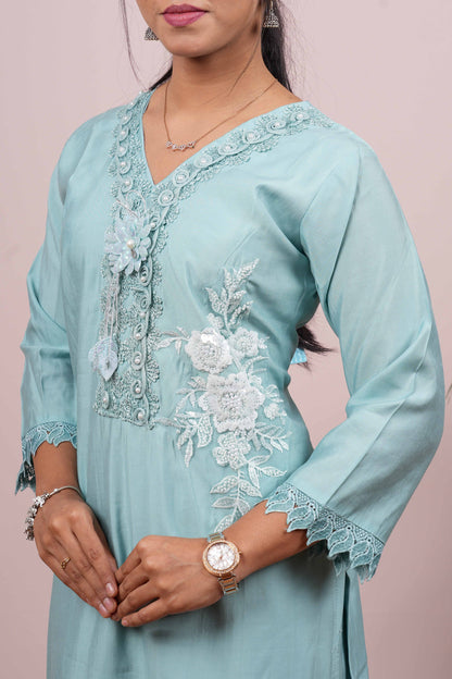 Blue festive Chudidhar with dupatta