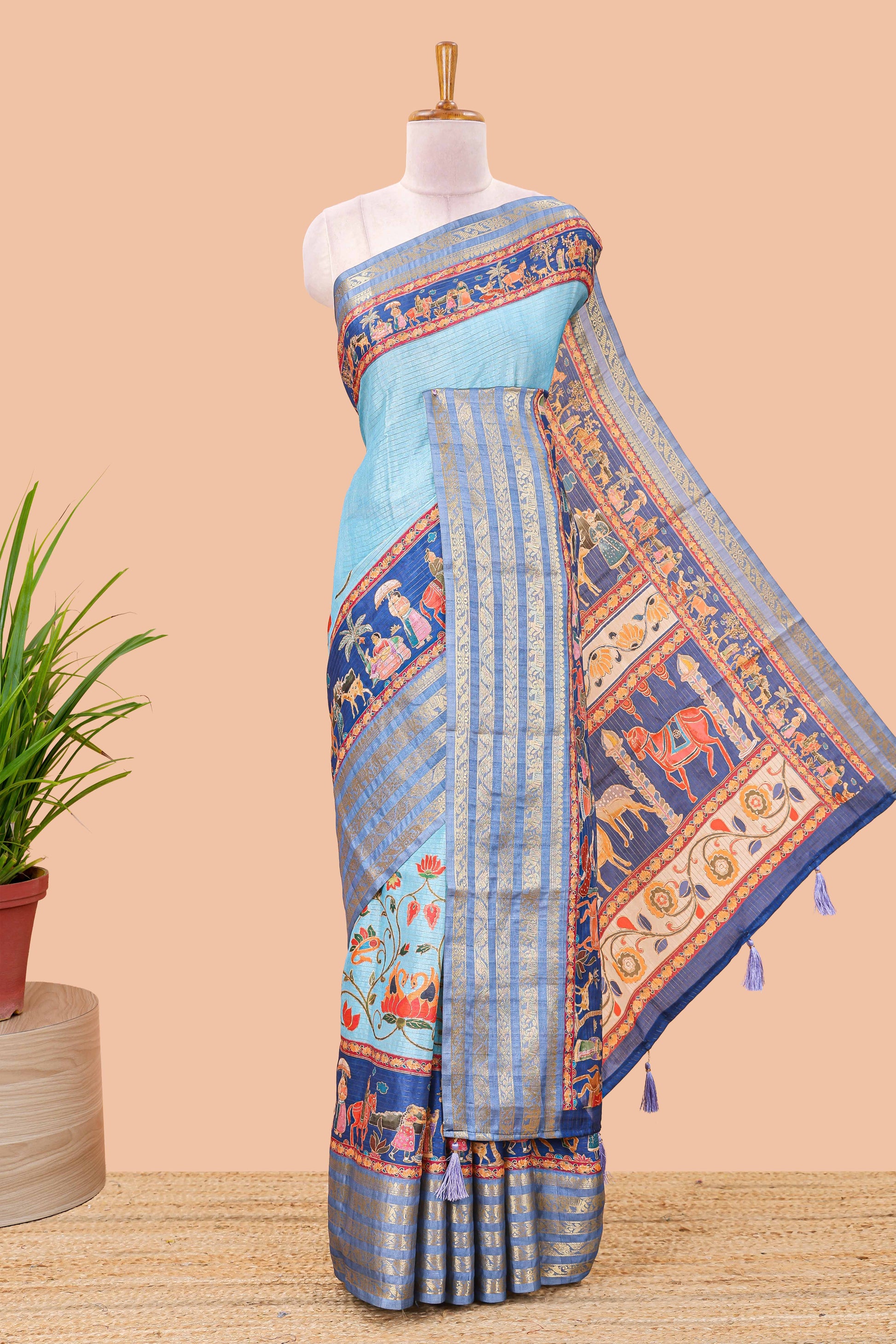 Blue festive silk saree